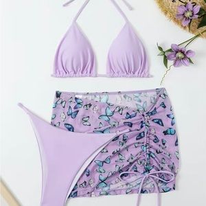3 piece Purple Butterfly Bikini Set